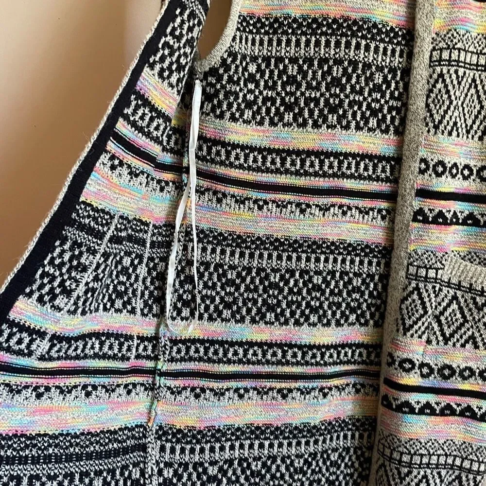 Monteau Multicolor Hooded Sleeveless Open Cardigan Knit Sz S‎